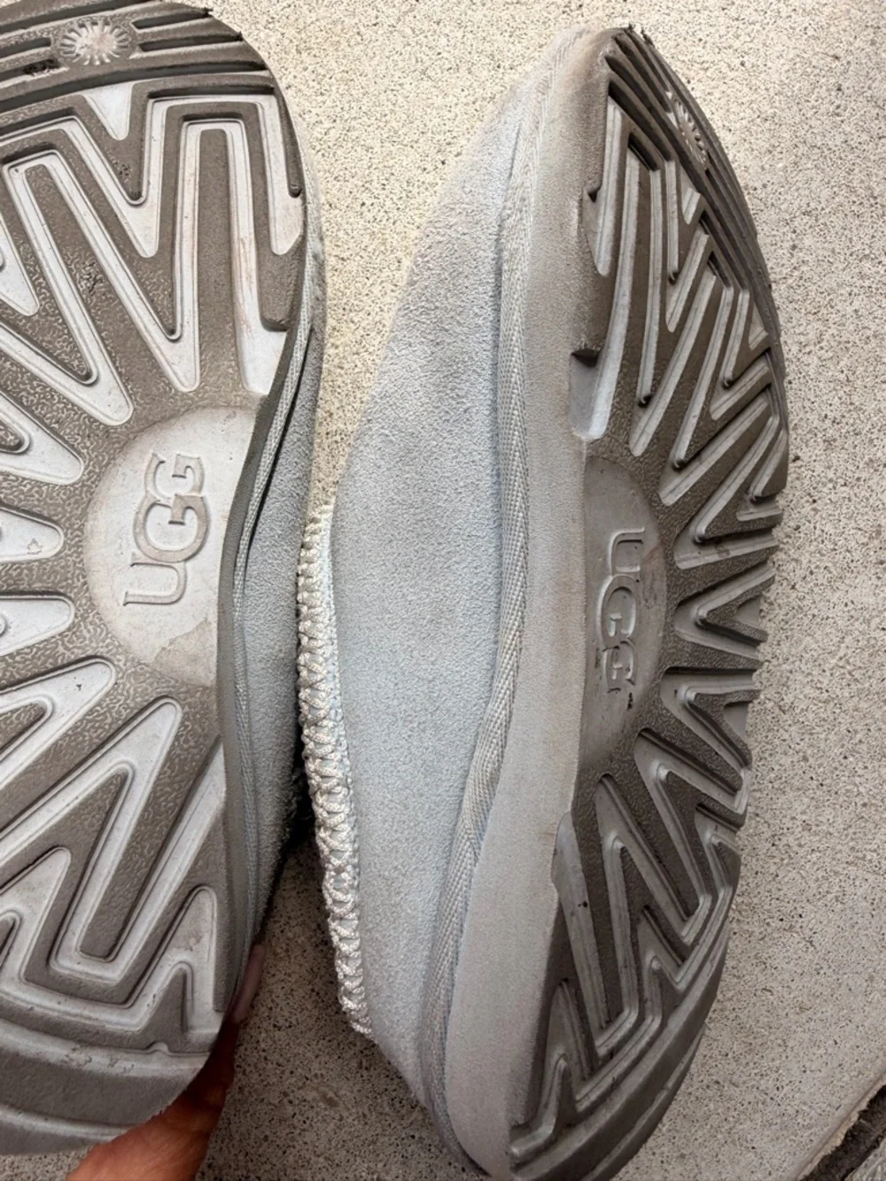 UGG kids Light Gray Suede Slip-On Slippers with Shearling Lining